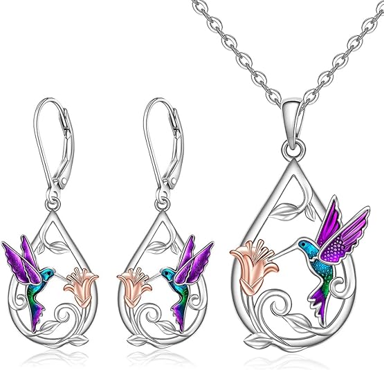 Beautiful Hummingbird Necklace for Women with Earrings Gift
