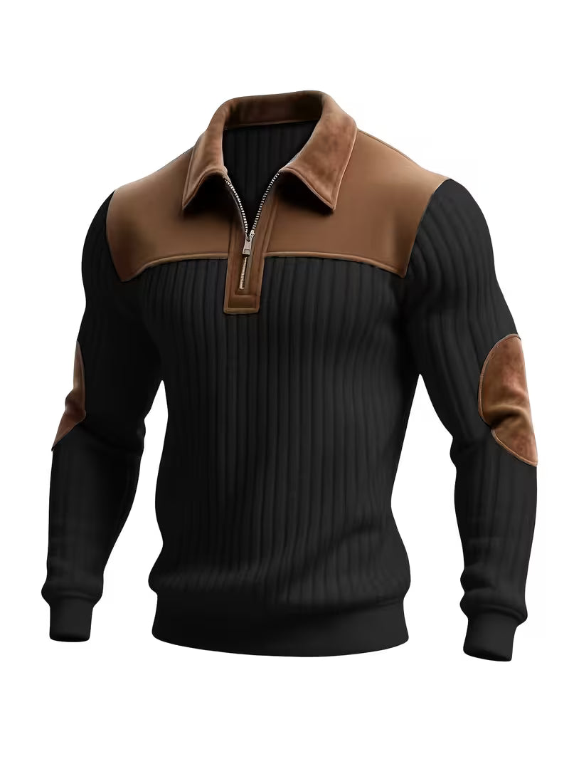 Ashton | Classic Color-Block Collar Zip Sweater