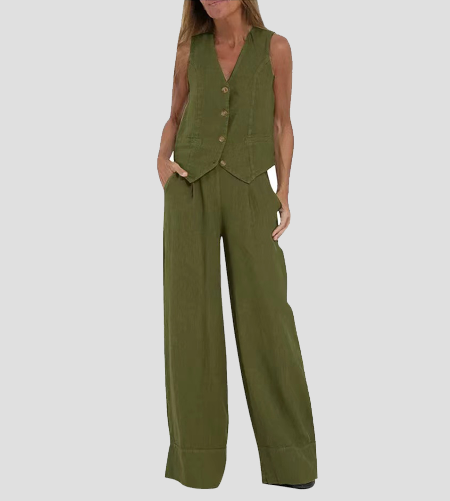 Holly | Sleeveless V-Neck & Wide-Leg Trouser Set