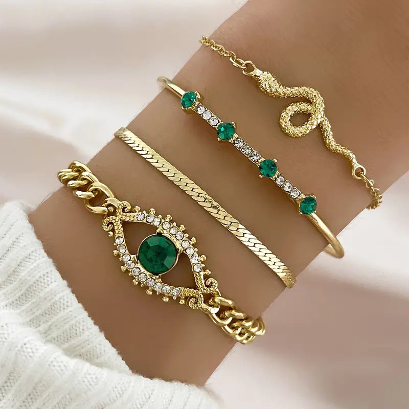 Noa | Gold Emerald Charm Bracelet Set