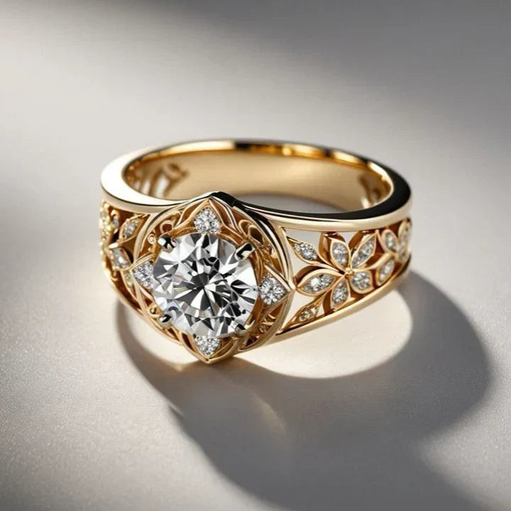 Golden Flower Ring | Crystal Detail