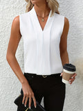 Marcella | Sleeveless Pleated V-Neck Blouse
