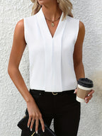 Marcella | Sleeveless Pleated V-Neck Blouse