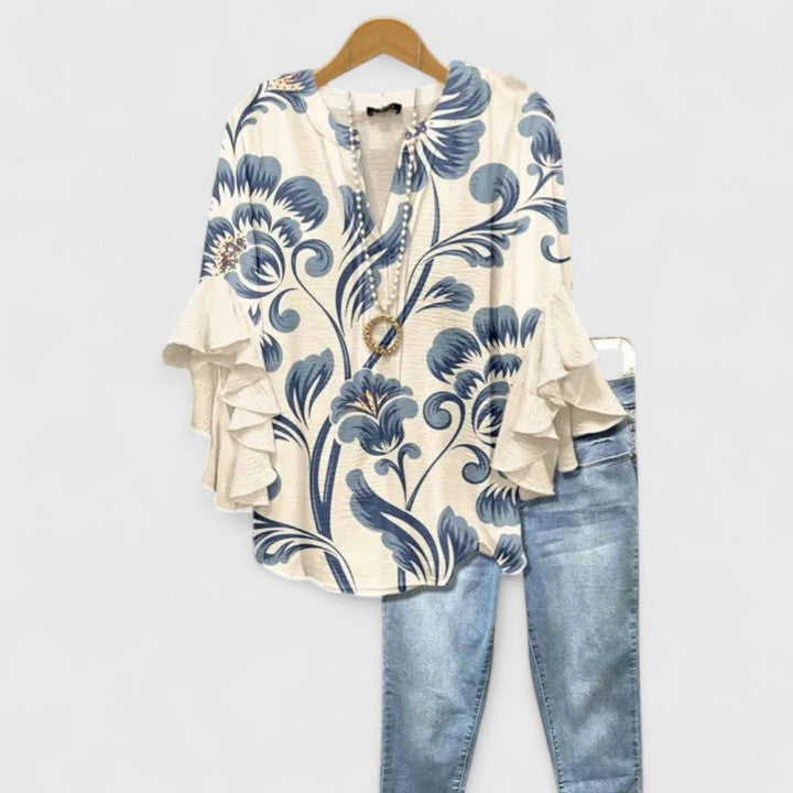 Seraphina | Elegant Ruffle Sleeve Floral Blouse