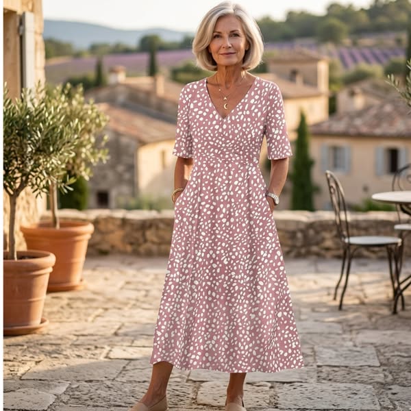 Mabel | Elegant Polka Dot Midi Dress That Flatters the Belly