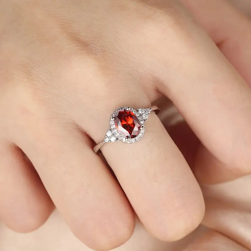 Esme | Silver Ruby Halo Ring