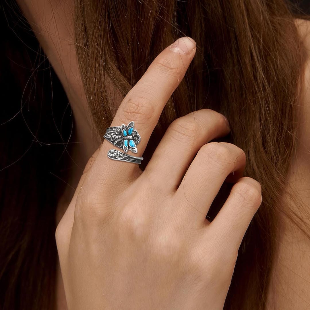 Madeleine | Silver Turquoise Dragonfly Wrap Ring