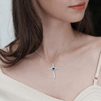 Sapphire Heartstone Cross Necklace | White Gold