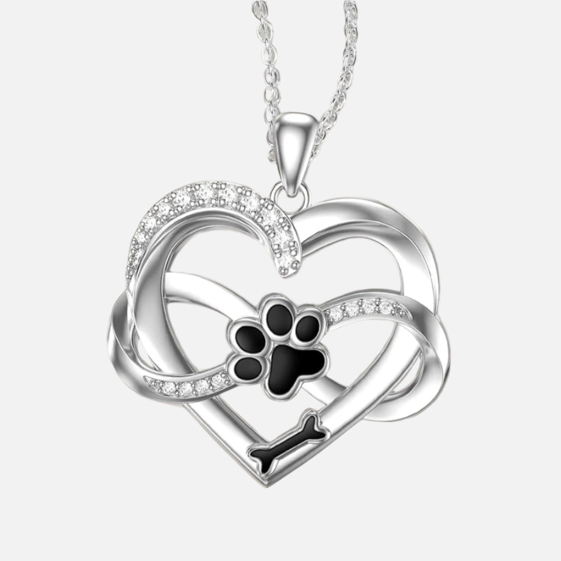 Infinity Heart and Paws Necklace in 925 Sterling Silver with Zirconia