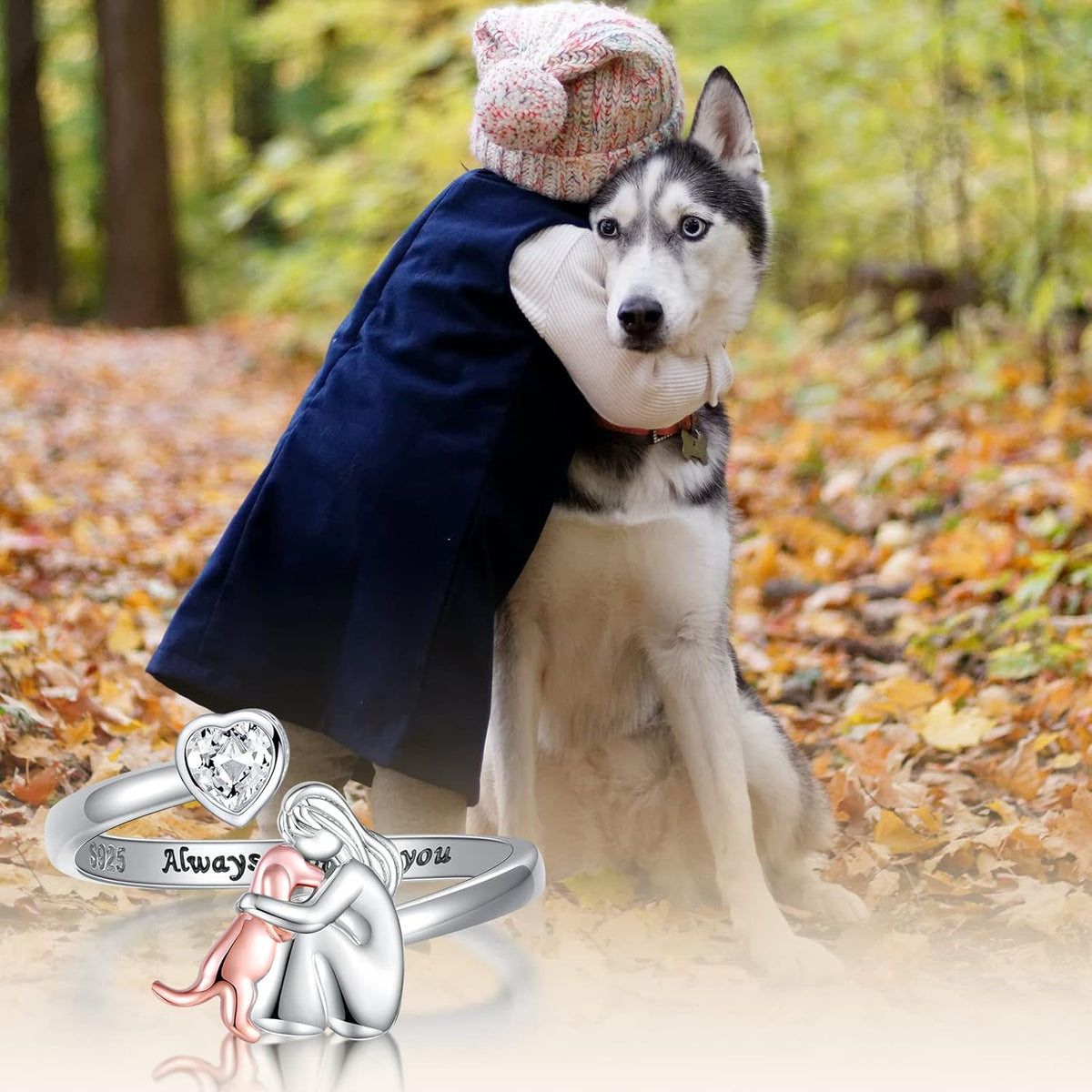 Adjustable Dog Ring in 925 Sterling Silver with Zirconia
