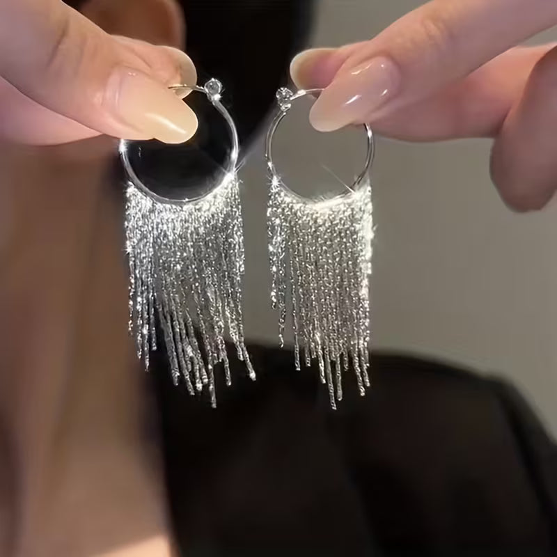 Elegant Tassel and Glitter Chain Earrings