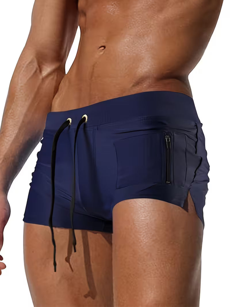 Breccan | Trendy Zipper Boxer Swim Trunks