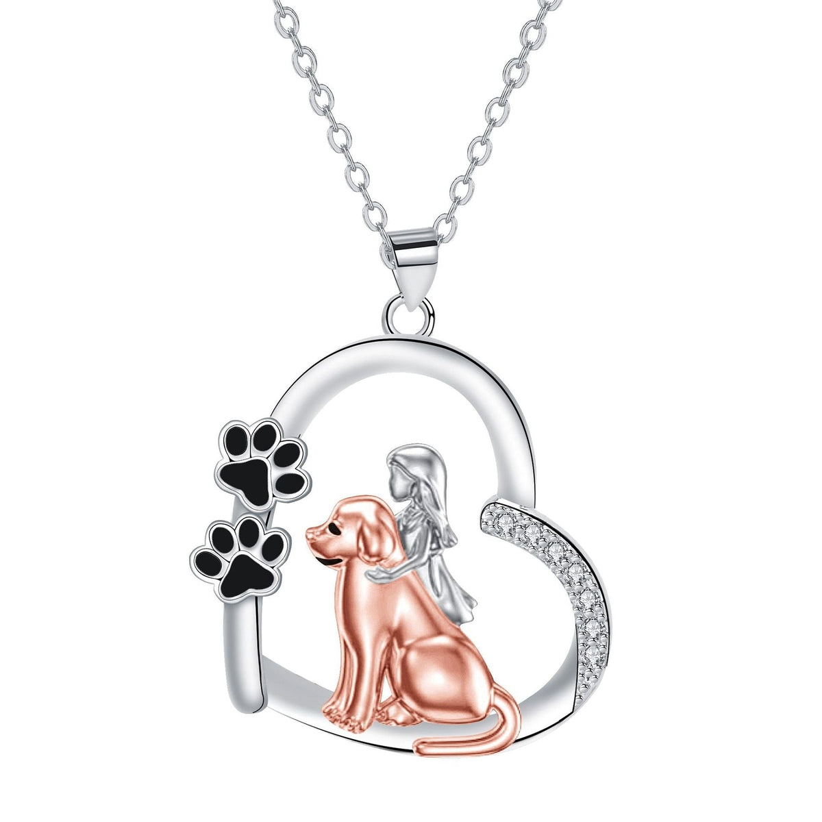 Heart-Shaped Dog and Girl Necklace