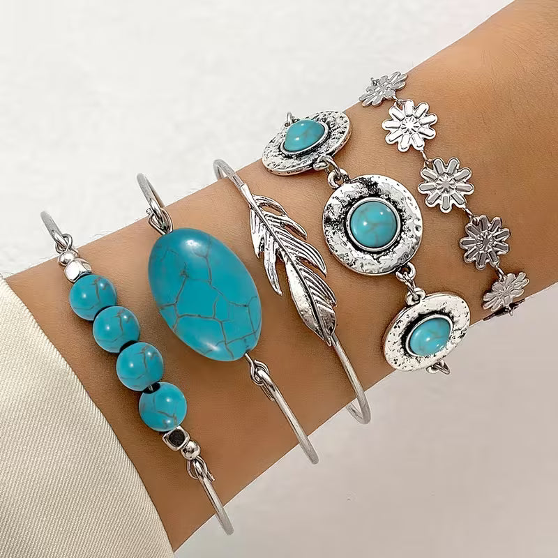 5-Piece Vintage Boho Bracelet Set