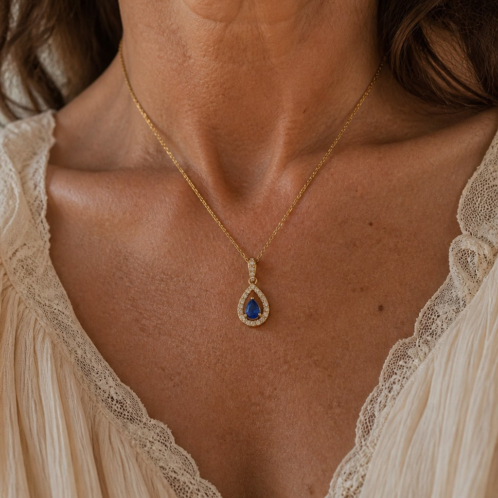 Ava | Halo Teardrop Pendant Necklace
