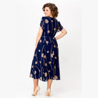 Brynn | Navy Polka Dot Print Chiffon Midi Dress