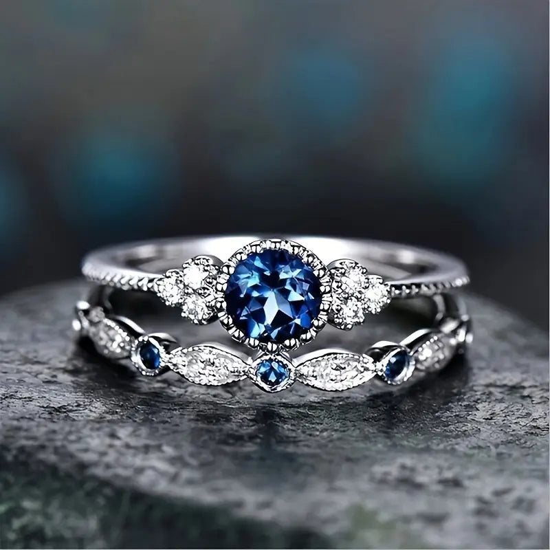 Celestine | Silver Sapphire Halo Ring