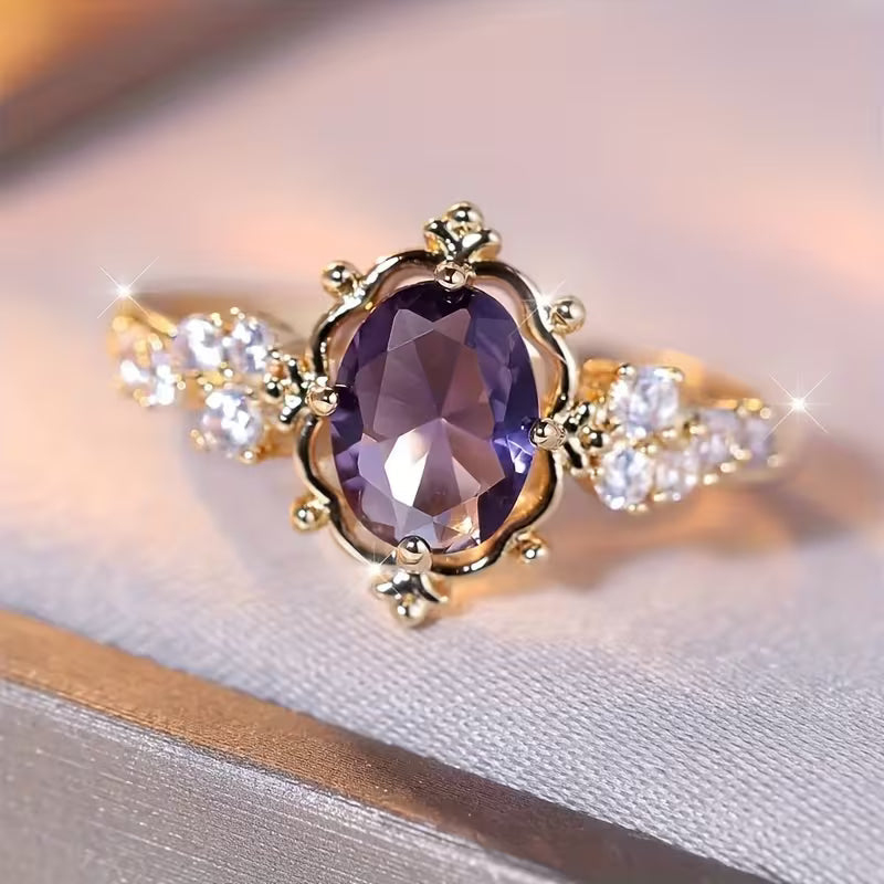 Opal | Gold Amethyst Princess Ring
