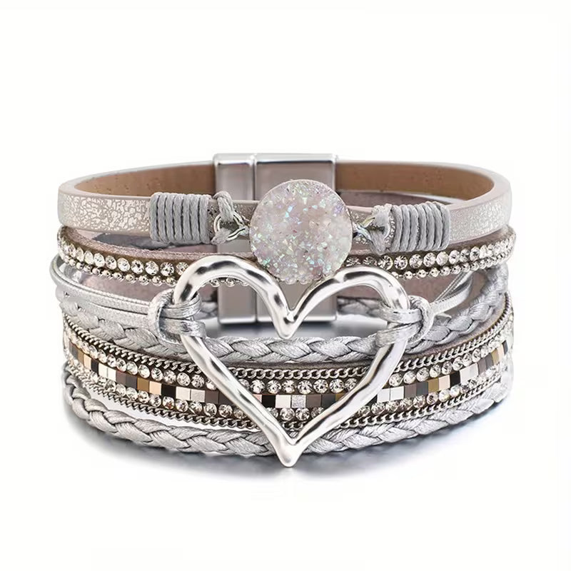 Boho Multi-layered Bracelet with Golden Heart