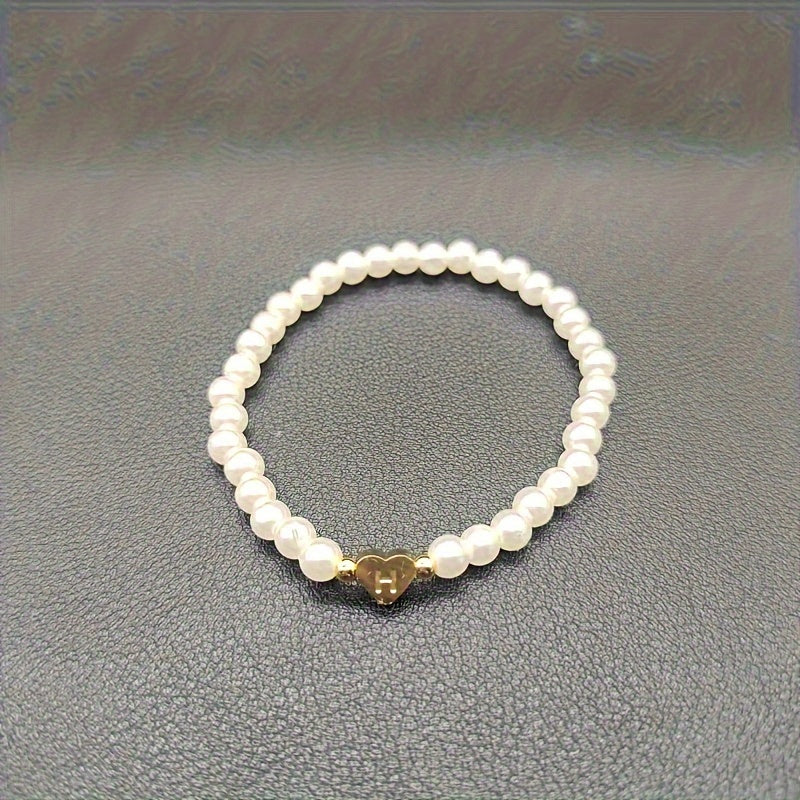 Ursa | Personalised Pearl Bead Bracelet with Heart Initial Charm