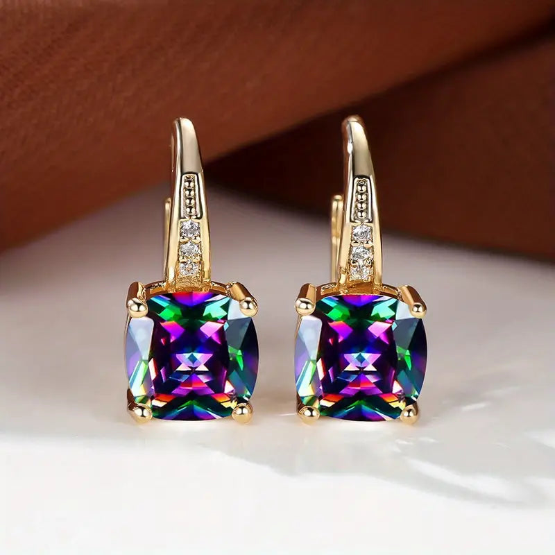 Inès | Gold Stone Hoop Earrings