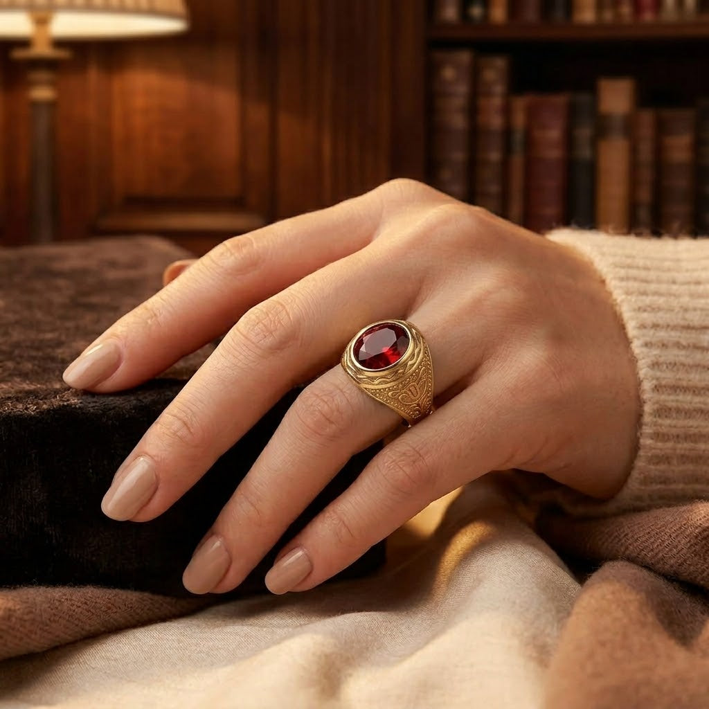 Tabitha | Ruby Engraved Ring