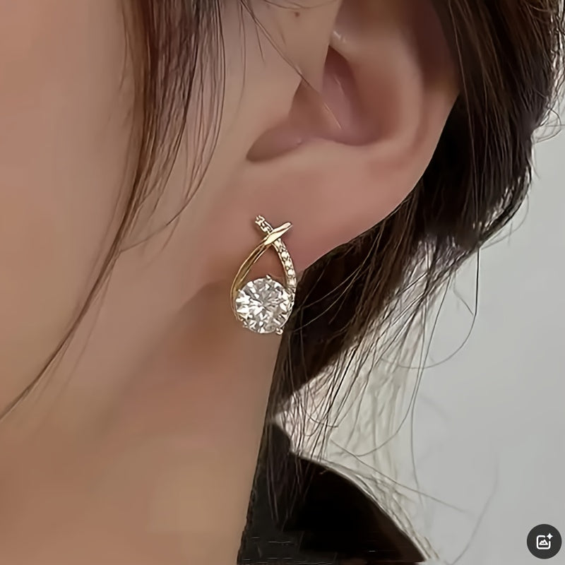 Solene | Gold Cross Zirconia Studs