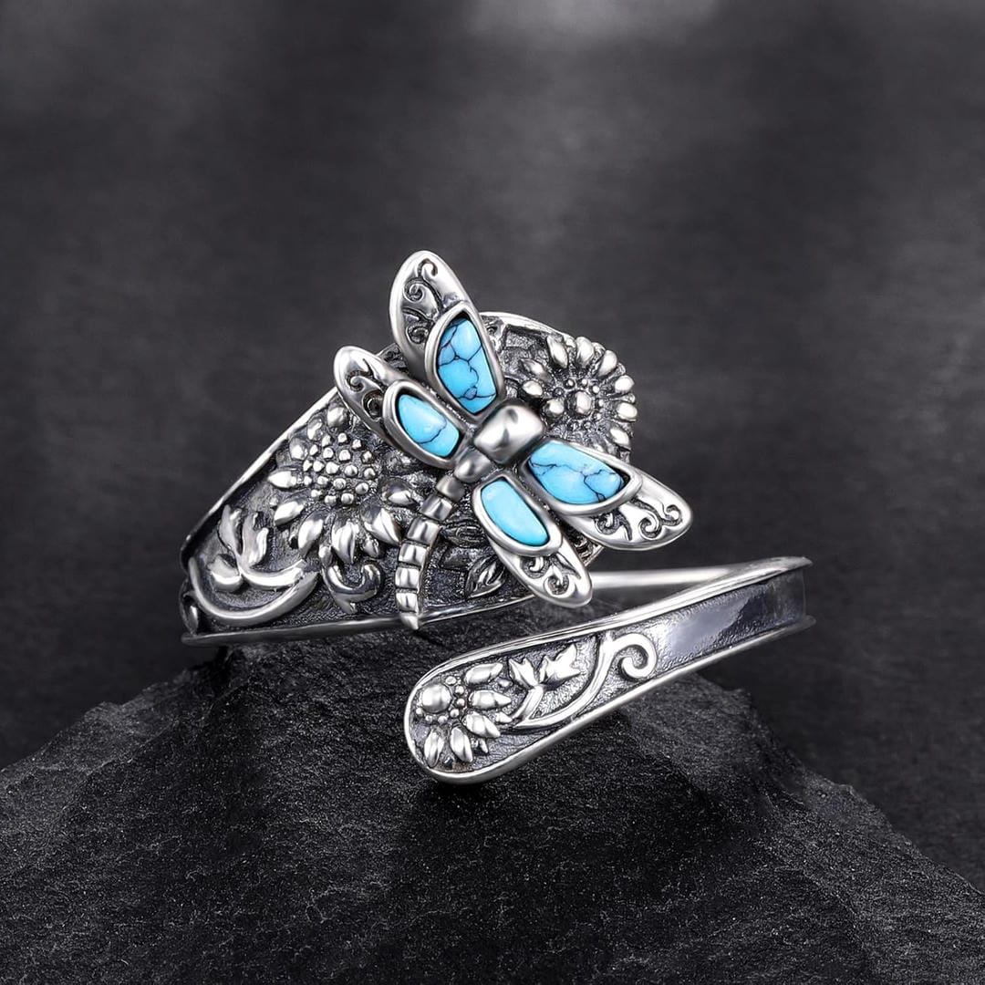 Madeleine | Silver Turquoise Dragonfly Wrap Ring