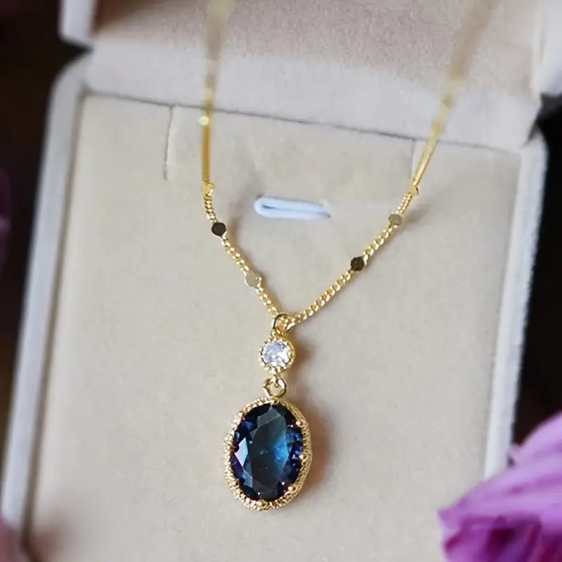 Ines | Gold Sapphire Oval Drop Necklace