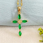 Gemma | Gold Emerald Marquise Cross Necklace