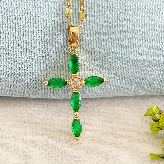 Gemma | Gold Emerald Marquise Cross Necklace