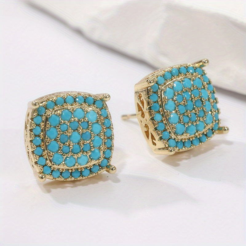 Dahlia | Elegant Square Synthetic Turquoise Earrings