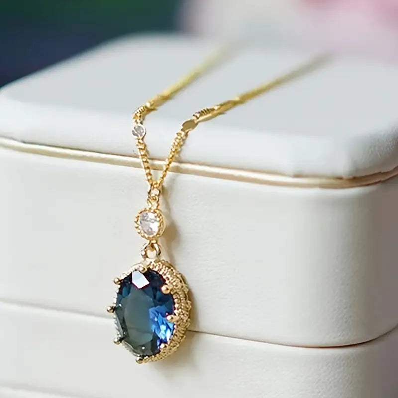 Ines | Gold Sapphire Oval Drop Necklace