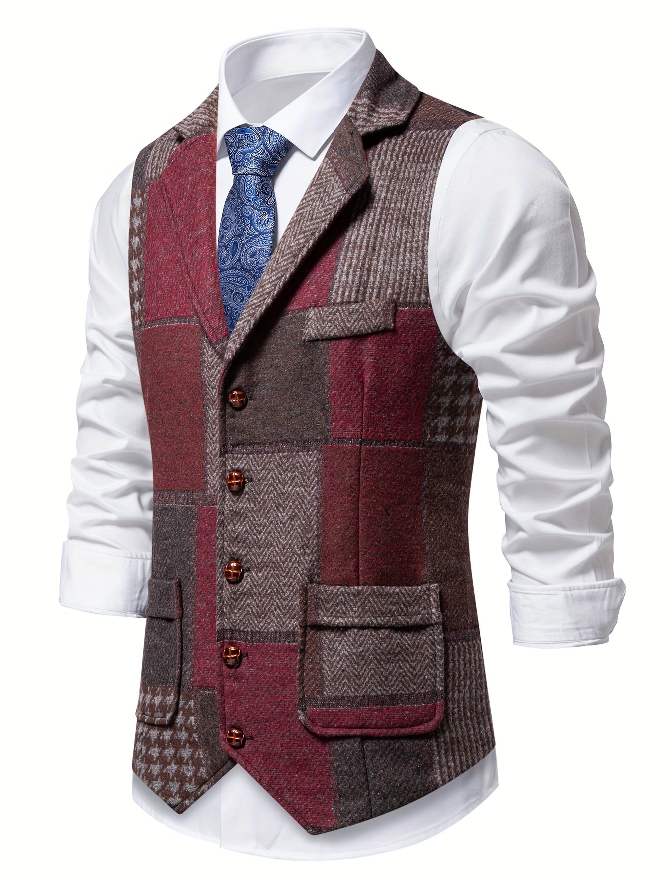Benedict | Patchwork Vest with Herringbone Pattern