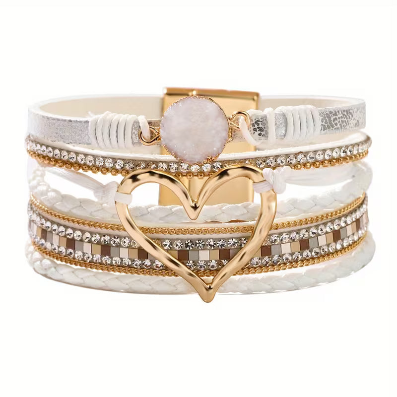 Boho Multi-layered Bracelet with Golden Heart