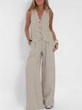 Holly | Sleeveless V-Neck & Wide-Leg Trouser Set