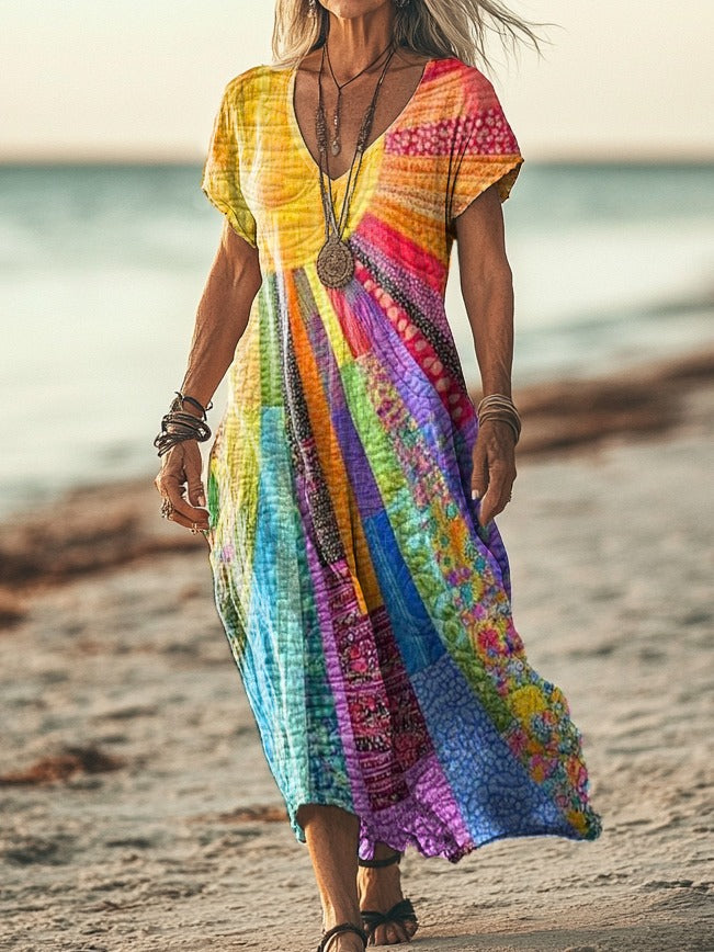 Alicia | Elegant Bohemian Sun Design Dress