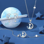 925 Sterling Silver Moon & Star Cat Earrings with Zirconia