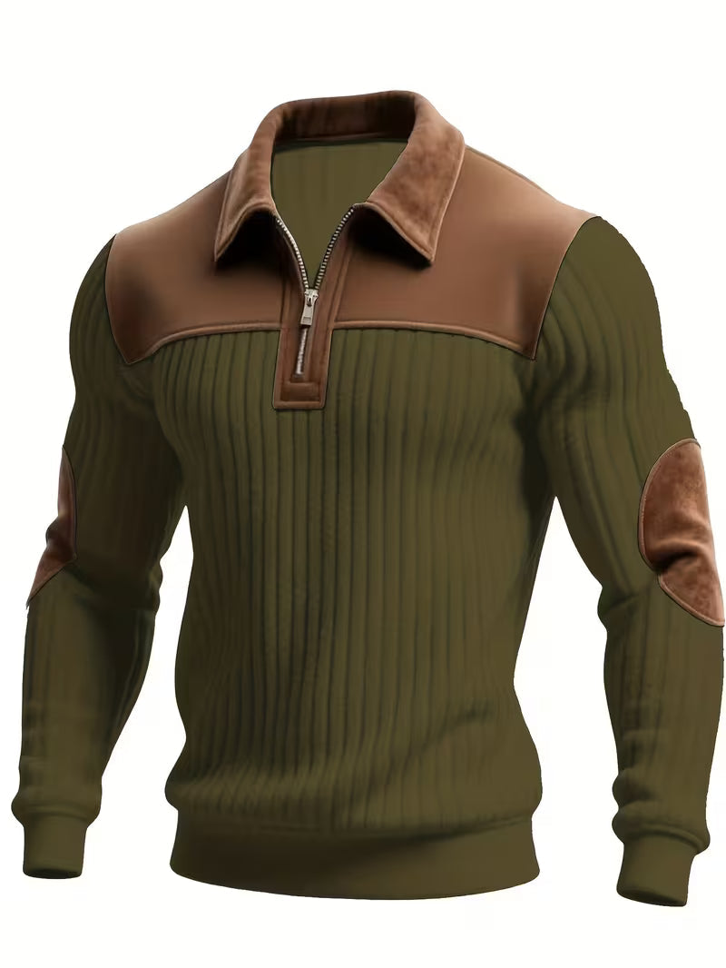 Ashton | Classic Color-Block Collar Zip Sweater