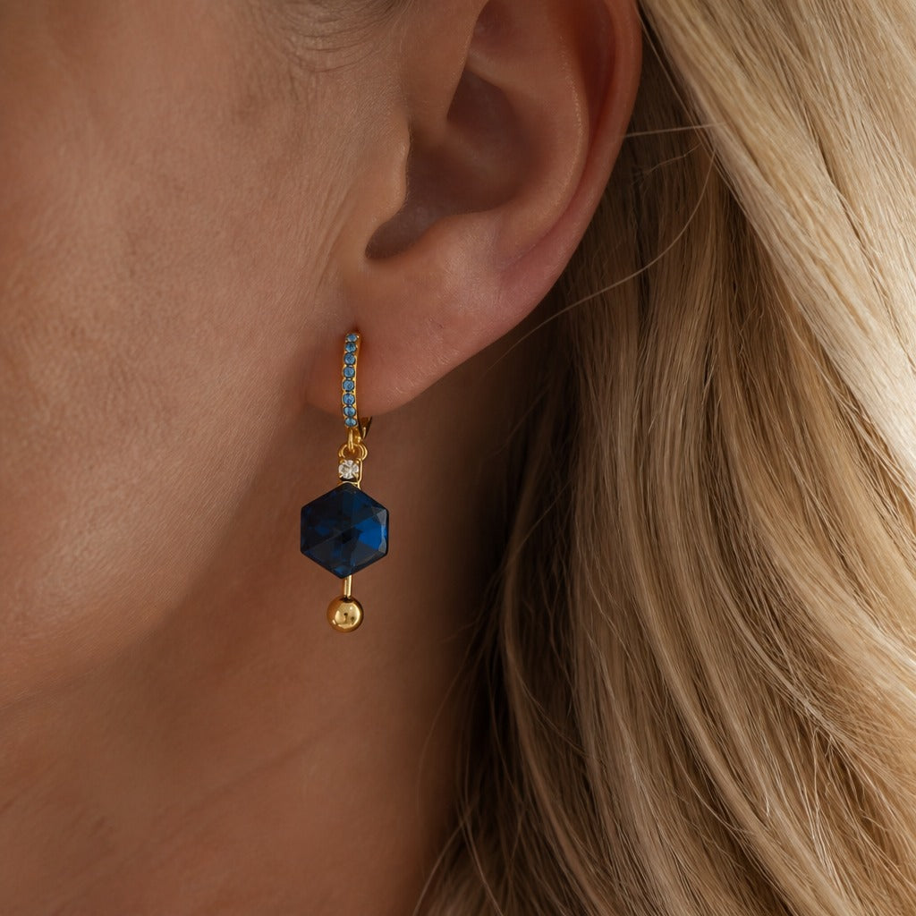 Annabel | Blue Crystal Hoop Earrings