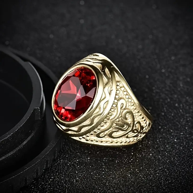 Suki | Gold Ruby Engraved Ring