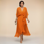 Verenia | Elegant V-Neck Flowy Sleeve Dress