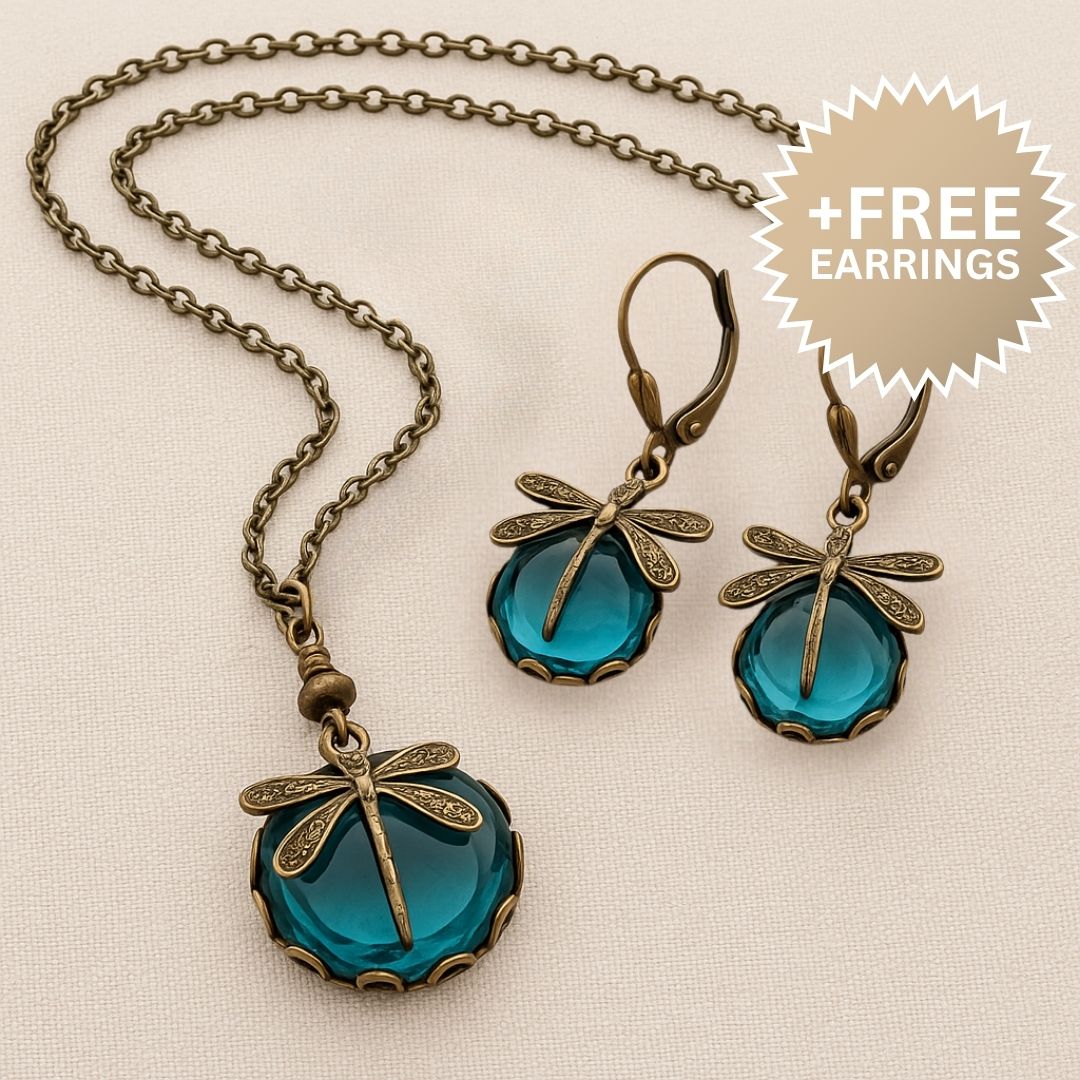 Beautiful Vintage Dragonfly Necklace with Earrings Gift
