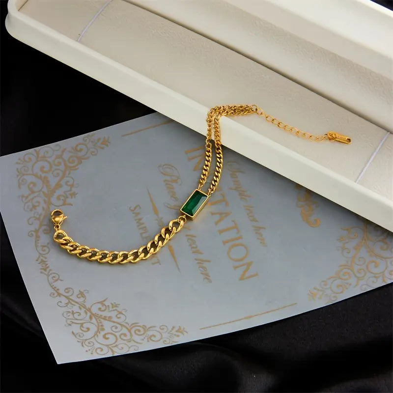 Ninon | Gold Emerald Bar Bracelet