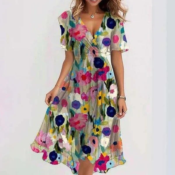 Gwyneth | Elegant Short Sleeve Printed Dress