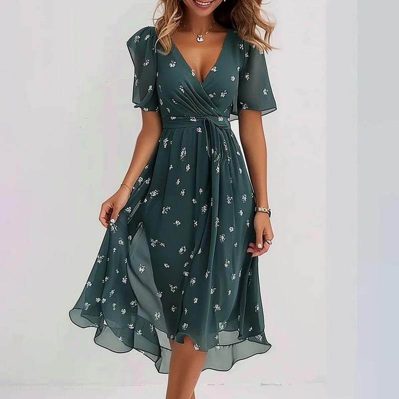 Gwyneth | Elegant Short Sleeve Printed Dress