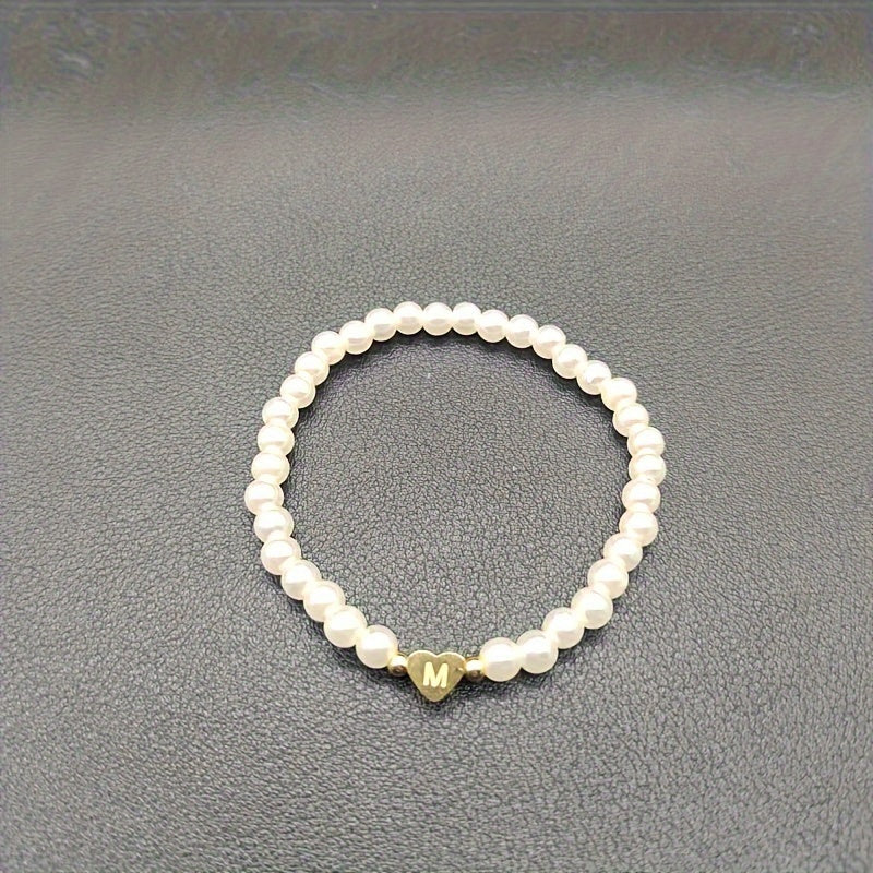 Ursa | Personalised Pearl Bead Bracelet with Heart Initial Charm
