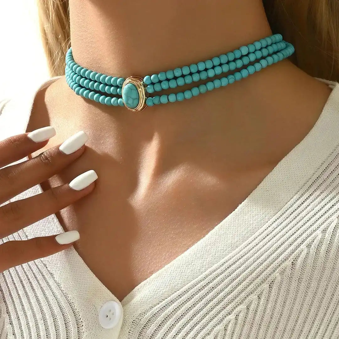 Jillian | Turquoise Beaded Layered Choker