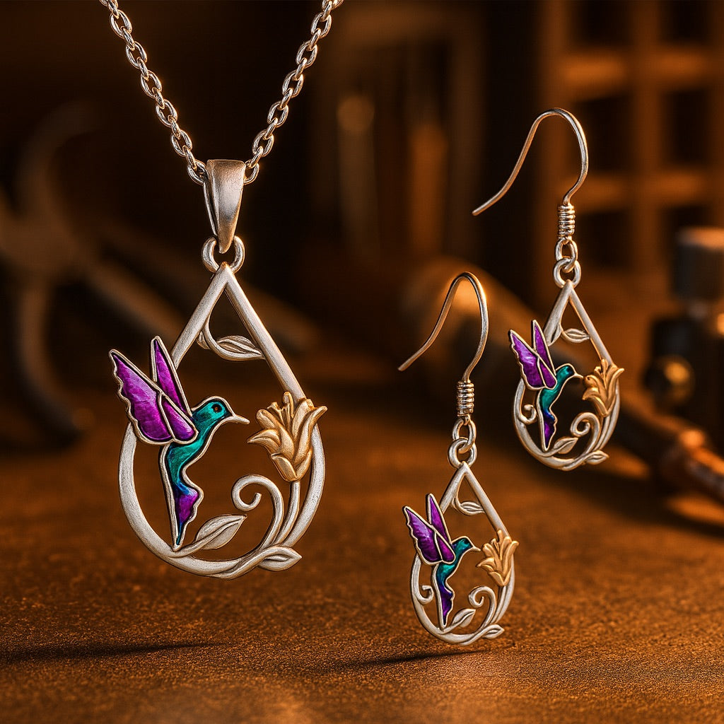 Beautiful Hummingbird Necklace for Women with Earrings Gift