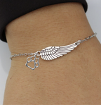 Silver Memorial Bracelet with Angel Wings and Paw Print